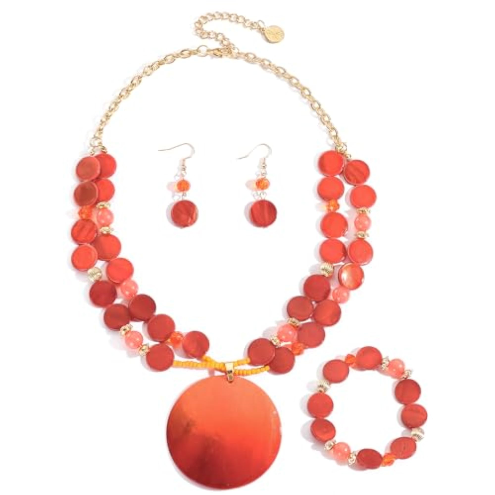 Women's Layered Bead Statement Necklace Set, Gradient Colour