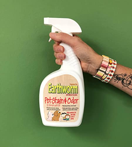 Image of Earthworm Pet Stain Remover & Odor Eliminator - Urine Eliminator Natural Enzyme Formula, Fragrance Free Spray - 22 oz