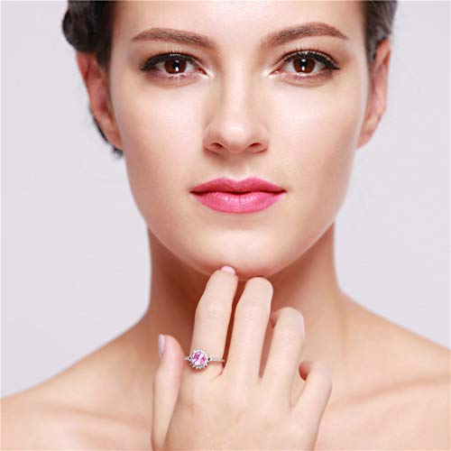 Uloveido Platinum Plated Pink Round Cubic Zirconia Sun Flower Rings for Women Y35222