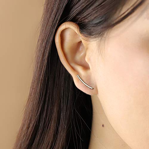 Boma Jewelry Sterling Silver Minimalist Long Curved Bar Ear Crawler Stud Earrings3