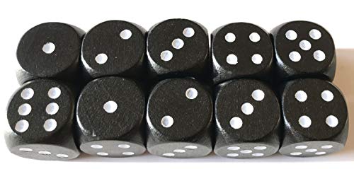 Spieltz Yeux en bois extra large (20 mm) pour jeux XL, petits enfants, personnes âgées. (10 dés, noir avec yeux blancs)