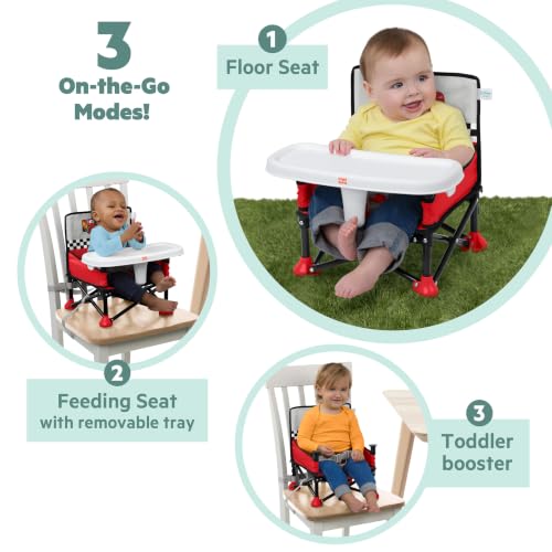 Image of Disney Pixar Cars Pop 'N Sit Portable Booster by Bright Starts, Indoor /Outdoor Use, Floor Seat with Feeding Tray, Red, Unisex, 6 Months - 3 Yrs