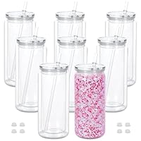Cosictic 20 OZ Mehrweg Acryl-Schneekugel-Tumbler mit vorgebohrtem Loch, 591ml, Kunststoff-Doppelwandiger Schneekugel-Tumbler mit klarem Deckel und Trinkhalm, (8 Stück)