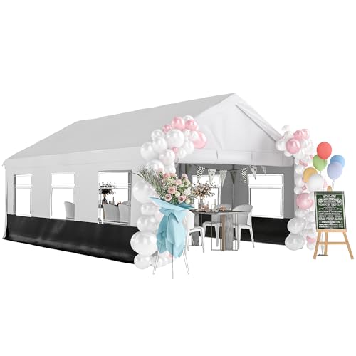 Outsunny Carpa para Fiesta 4x6 m, Carpa de Jardín con Estructura Acero Galvanizado, Laterales Extraíbles, 2 Puertas con Cremallera, 6 Ventanas, UPF30+, Cenador Gazabo para Boda, Eventos, Gris y Blanco