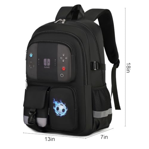 Image of Boys Backpack for School Kids Schoolbag Teens Student Book Bag | Teen Boys Elementary Middle School Backpack Waterproof College Student Bookbag Children Waterproof Laptop Bag Black