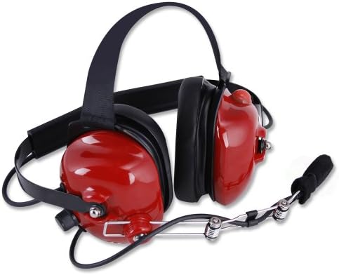 Rugged Behind The Head Headset for Racing Radios Electronics Communications – Features Volume Control Knob 3.5mm 5-Pin Input Jack and Push to Talk (Red)