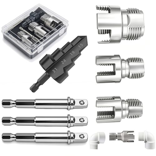 PVC Pipe Threader 7PCS Kit with Step Drill Bit 1/2 3/4 1 Tapping Tool