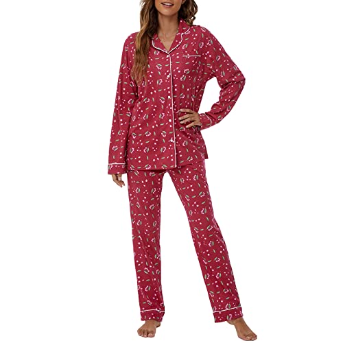 Image of Tugege Pajamas Set Long Sleeve Sleepwear Womens Button Down Nightwear Pj Sets