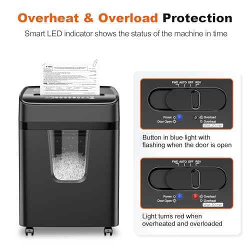 Image of Bonsaii P-4 12-Sheet Micro-Cut Heavy Duty Paper Shredder for Home Office | 30 Mins, 5.5 Gal Pullout Bin, Jam-Proof System, Supports CDs & Staple Shredding, 360 Wheels C282-B