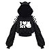 Produktbild Marrmo Damen Hoodie Katzenohren Kapuzenpullover Katzenmuster Schwarz Langarm Sweatshirt Hollow Out Ärmel Crop Tops Herbst und Winter Bluse Einfarbiges Partykleidung(S)