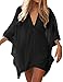 Xnova Copricostume Pareo Mare Donna, Scollo a V Bikini Cover Up Pizzo, Abito da Spiaggia Copribikini Vestiti, Sexy Elegante Vestito Beachwear Caftano Parei Tops Estate（Nero）