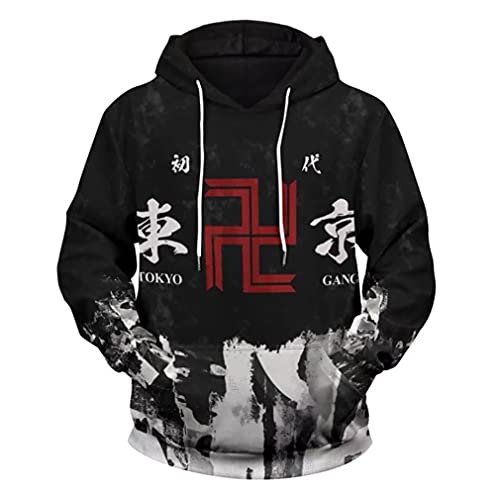 Tokyo Revengers Mikey Cosplay Hoodies Manjiro Sano 3D Printed Hooded Pullover Sweatshirt Jacket Outwear Costume,M Black