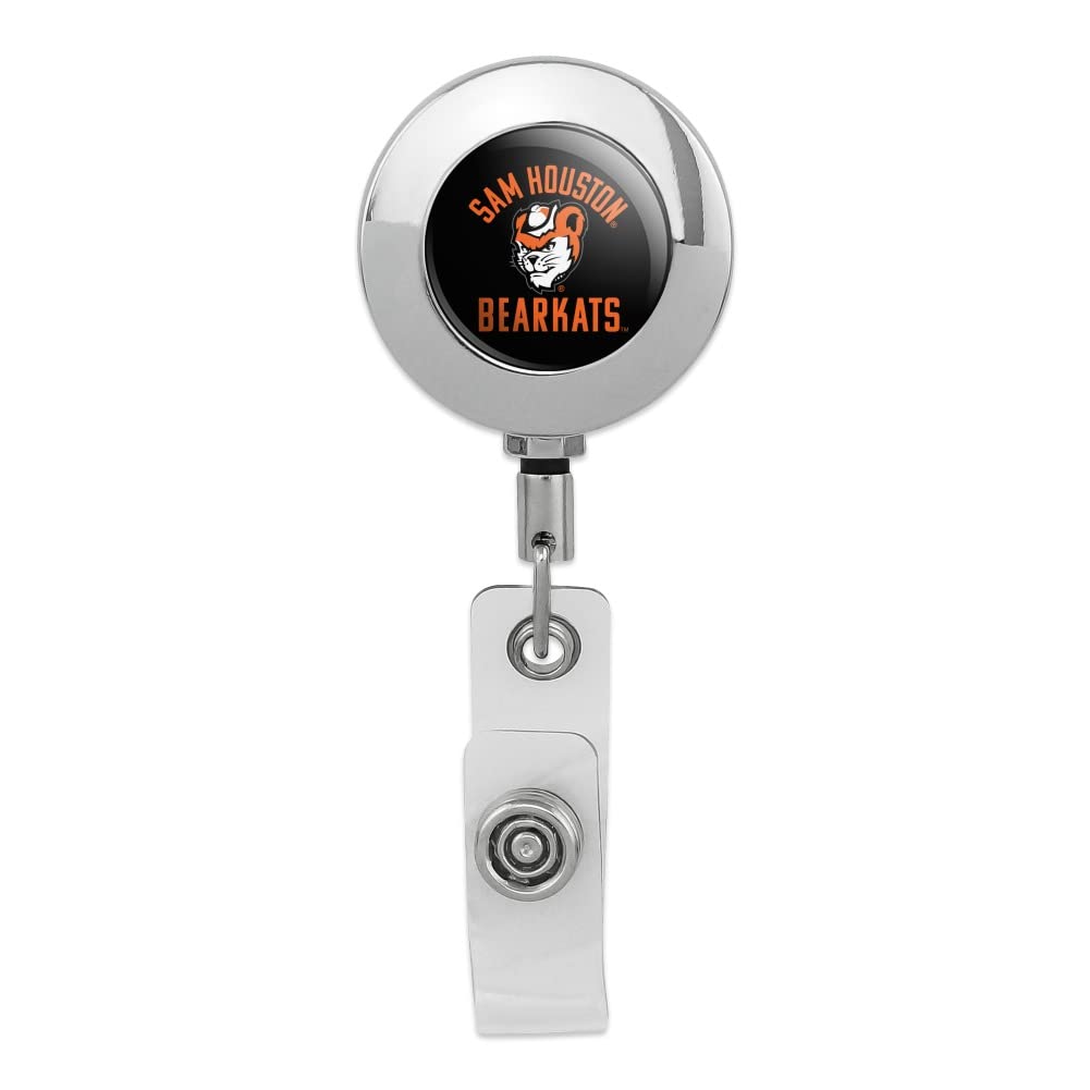 Sam Houston State University Bearkats Retractable Reel Premium Metal Chrome Badge ID Card Holder Clip