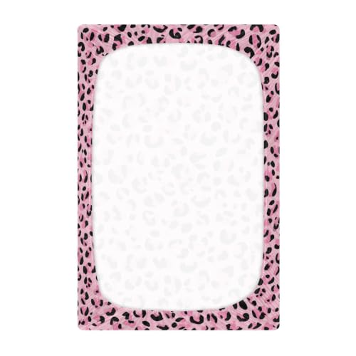 Image of Leopards Cheetahs Print Pinks Crib Sheets Soft Breathable Fitted Baby Crib Sheets Mattress Cover for Girls Boys, 52 inch x 28 inch x 9 inch