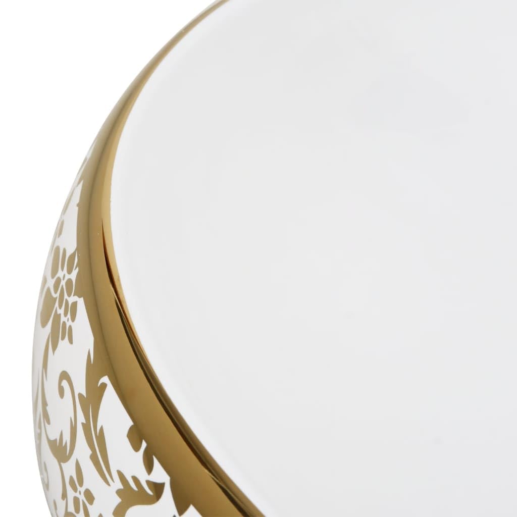 ShGaxin Lavabo sobre encimera Ovalado cerámica Blanco Dorado 59x40x15cm, Fregadero, Lavabo Baño, Lavamanos Baño, Lavatorio Casa De Banho, Mueble Lavabo sobre Encimera - 155111
