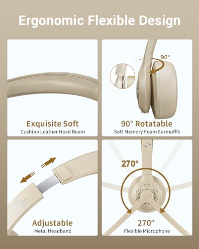 image for JIAMQISHI Wireless Headset with AI Noise Cancelling Microphone Bluetoo