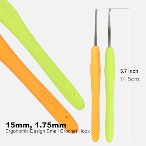 Image of YOJOB 2-Pack Small Size 1.5mm, 1.75mm Crochet Hooks, Ergonomic Crochet Hook | Super Smooth Knitting Needles with Soft Rubber for Beginner and Advanced (1.5mm, 1.75mm)
