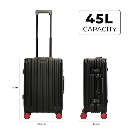 Image of EUME 100% Aluminium Cabin Trolley Bag Small for Travelling 50cm | Durable High-End 8 Silentrun 360 Degree Spinner Wheels | Premium Trolley Bag Small for Travel (Black with Red Wheels)