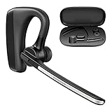 Bluetooth Headset, Wireless Bluetooth Earpiece V5.0 Single Earbuds CVC8.0 Dual Microphones Noise Cancelling for Driving/Business/Office, Compatible with Cell Phone and Android, Black