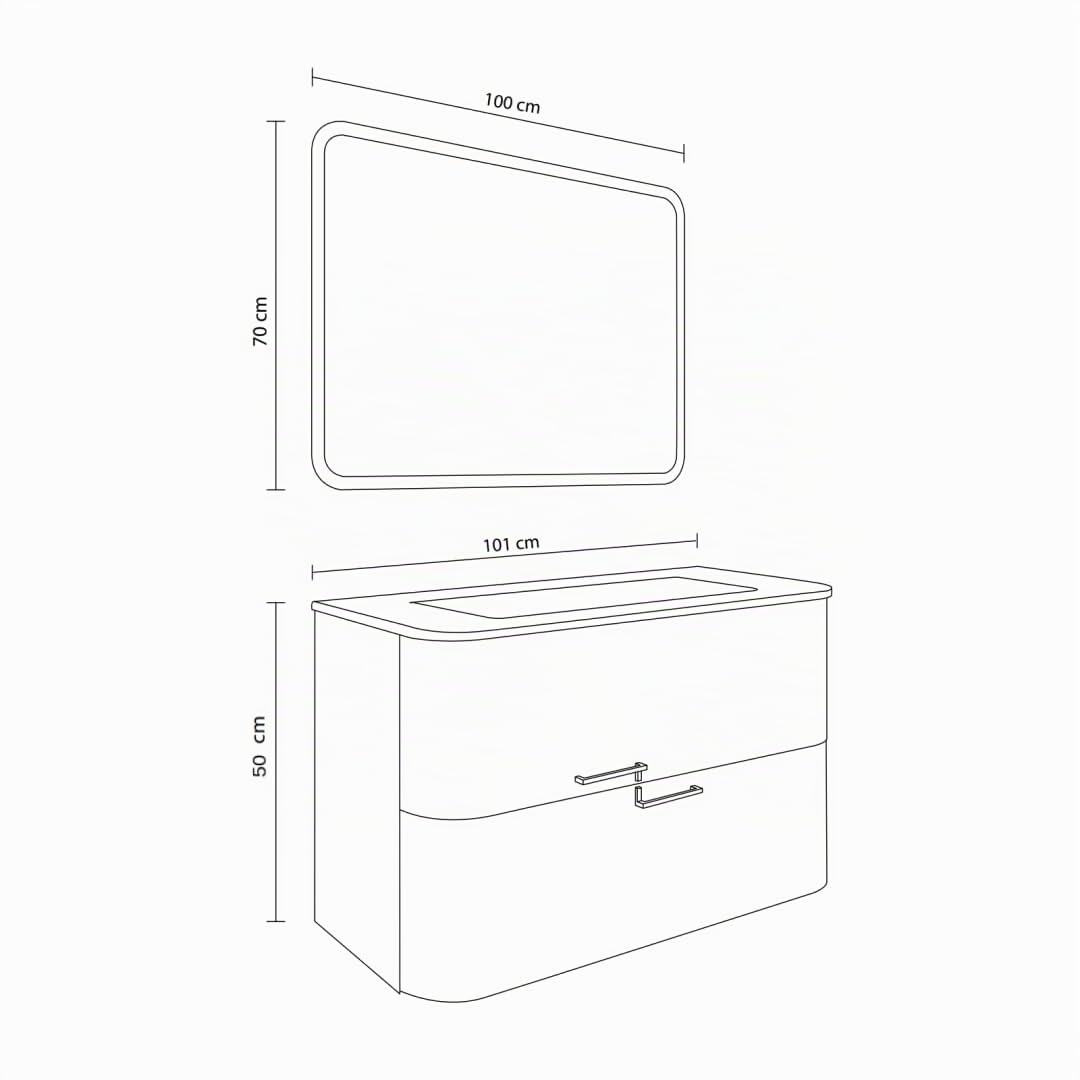 Kiamami Valentina Mobile Bagno Sospeso 100 cm Bianco Lucido Lavabo Nero
