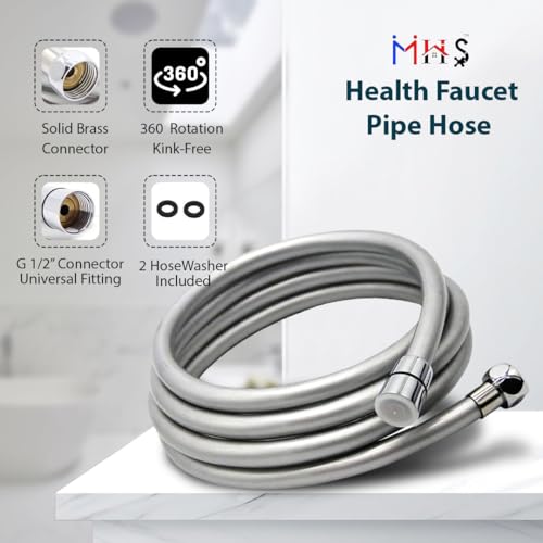 Image of MHS Premium Health Faucet Hose Pipe - Flexible Gray PVC Tube for Bathroom Hand Shower & Faucet | Durable & Leak-Proof | Heavy Duty Brass Fittings | Made in India (1 Meter)