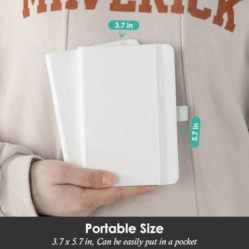 Image of NIRMIRO Small Notebook Pocket Size Journal 3.7 inch x 5.7 inch (3 Pack), A6 Mini Notepad with Pen, Small Leather Note Book, 100gsm Lined paper, 408 Pages, White