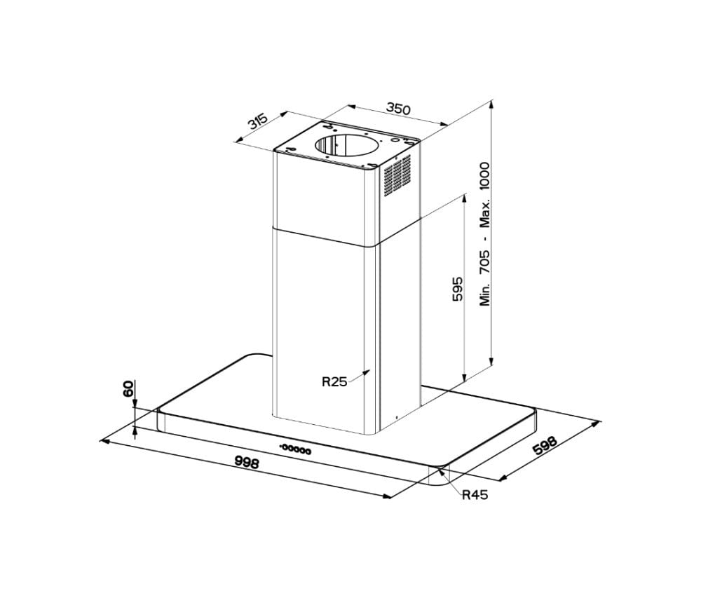 FABER - Campana extractora isla T-light con acabado en acero inoxidable de 100 cm