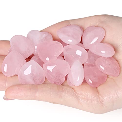 XIANNVXI 10 Pcs Rose Quartz Crystals Heart Natural Rose Quartz Crystals Stones Polished Love Palm...