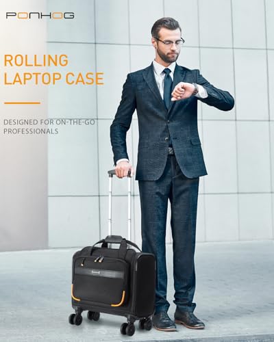 Image of Ponhog Rolling Laptop Bag - Rolling Briefcase with 4 Spinner Wheels, 17.3 Inch 1680D Nylon Water Resistant Computer Bag for Men and Women Work Travel, Black