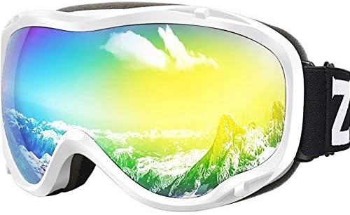 ZIONOR Lagopus Ski Snowboard Goggles UV Protection Anti fog Snow Goggles for Men Women Adult Youth VLT 13.7% White Frame Mirrored Gold Lens