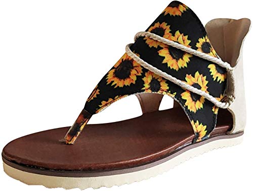 TTTK Womens Summer Sandals Retro Bohemian Flat Sandals Comfort Elastic Slip-on Light Weight Slingback Casual Walking Sandals