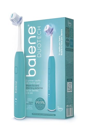 BALENE - Cepillo de Dientes Eléctrico Duotech de Doble Cara, Tecnología Sónica, Cerdas de Nueva Generación, Filamentos Antibacterianos, Incluye 1 Cabezal de Dureza Media, Color Aguamarina.