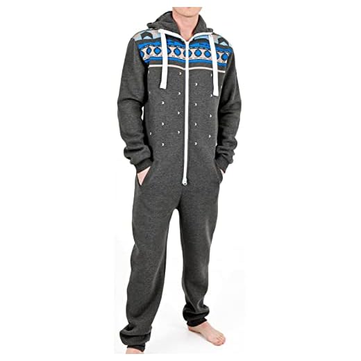 Juicy Trendz Mens Aztec Printed Onesie Adult Hooded Jumpsuit Unisex One Piece Non Footed Pajamas