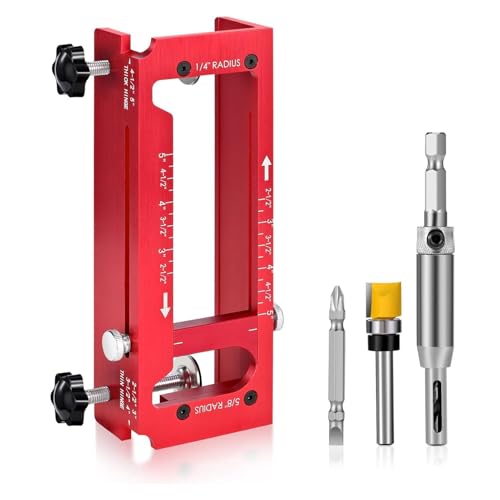 Yosoo Health Gear Door Hinge Jig Kit, Adjustable Aluminum Alloy Mortise Router Template with Depth Gauge for Door Jamb 2.5in to 5in 1 4in 5 8in Radius Square Corner