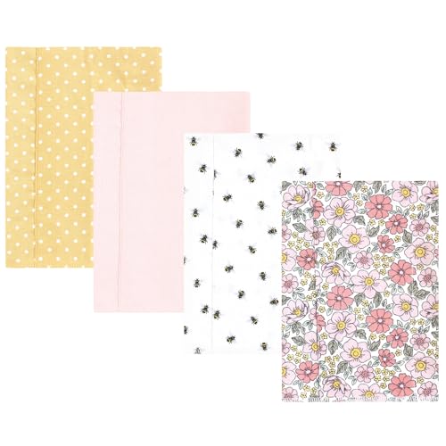 Image of Hudson Baby Unisex Baby Cotton Flannel Burp Cloths, Pink Yellow Pretty Floral, One Size