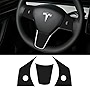 GZXinWei Steering Wheel Suede Interior Panel Cover Sticker Trim for Tesla Model 3 2017-2022 Model Y 2020-2022 Black