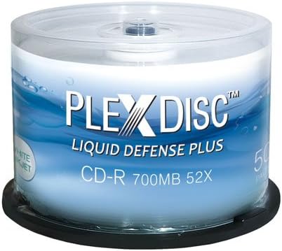 100-Pak PlexDisc 80-Min 52X Liquid Defense Plus Glossy White Inkjet Hub Printable CD-R's (2 x 50-Pak)