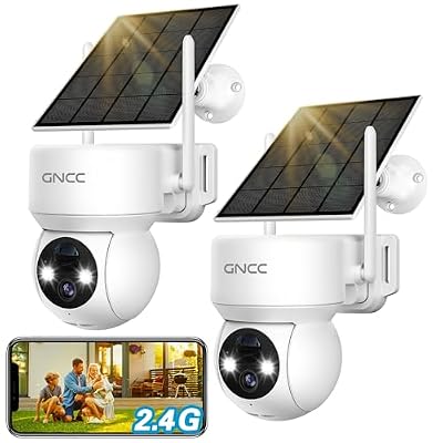 GNCC Solar Security Cameras Wireless Outdoor, 2.4G WiFi 360° View Solar/Battery Powered Cameras for Home Security with AI Human Detection, Color Night Vision, 2-Way Audio, SD/Cloud Storage, 2 Pack