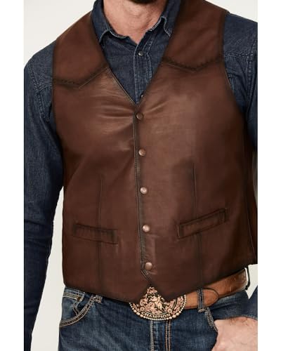 Scully Mens Distressed Yoke Brown Leather Leather Vest3