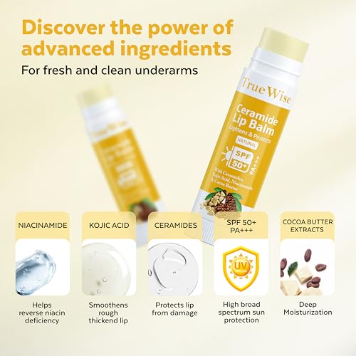 Image of Natural Lip Balm with SPF 50 PA+++ | Brightens Lip Balm For Dark Lips | Kojic Acid & Niacinamide,Vitamin E | Repairs Chapped & Dry Lips | Soft, Glossy Lip for Women & Men 5g