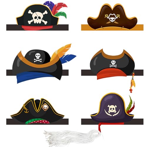 Ovanda Piratenhut Kindergeburtstag 6 Stück 3D Piratenhut Piratenhuts Papier Krone Hut Kindergeburtstag Piratenkostüm Geburtstagsparty Kopfbedeckung für Kinder und Erwachsene Pirat Kinder