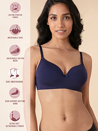 Image of NYKD Women's Cotton Lightly Padded Seamless Wire Free Everyday T-Shirt Bra for Women Daily Use Wireless, 3 /4th Coverage - NYB002