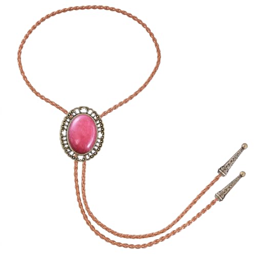 Image of Jeilwiy Bolo Tie for Men Real Stone Westwern Cowboy Ties Silver Bolos Women Leather Necktie Gift for Birthday Christmas