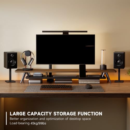 Image of Fenge Dual Monitor Stand, Monitor Stands Riser for 2 monitors, 47.2 Inch Wood Desk Shelf with Storage Organizer and Cable Management for Office Desk Accessories