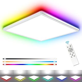 RGB LED Ceiling Light, 24W 3200LM Ceiling Lighting with Remote Control, Dimmable Ceiling Lamp 3000-6000K, IP54 Waterproof Bathroom Lights Ceiling, Square Flush Ceiling Lights for Kitchen Living Room