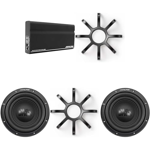 Alpine (2) W10S4 10-Inch Bass Subwoofer w/KTE-10PG Grills & KTA-200M Mono Power Pack Amplifier with PowerStack Capability Bundle