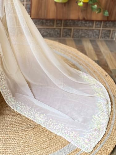 Image of AKHILAM Women's Multicolor Georgette Embellished Saree with Unstitched Blouse Piece(KESARI9501 KR Parent)