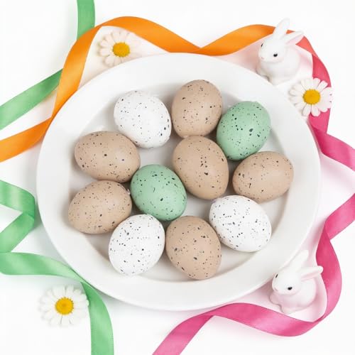 ASQzhuLIWing 18pcs Ostereier zum Aufhängen für Osterdeko 4cm Naturfarbene künstliche Mini Ostereier für Ostern Deko Frühlingspartydekorationen Geschenke Ostersträuße Osterkörbe und Wohndekoration