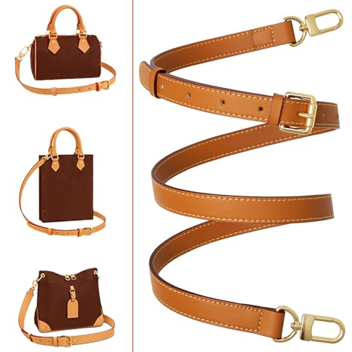 Image of Genuine Vachetta Leather Crossbody Strap Genuine Leather Adjustable Replacement Strap for Shoulder Bag Handbag Purse
