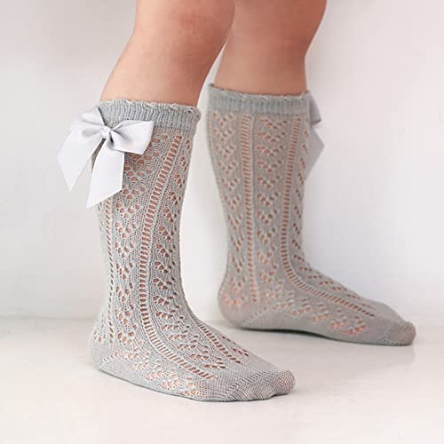 Baby Girls Socks Bowknot Mid-Length Sock Breathable Kid Mesh Socks Lace Stocking for 0-6Y,Pure Cotton (95% and Above)3